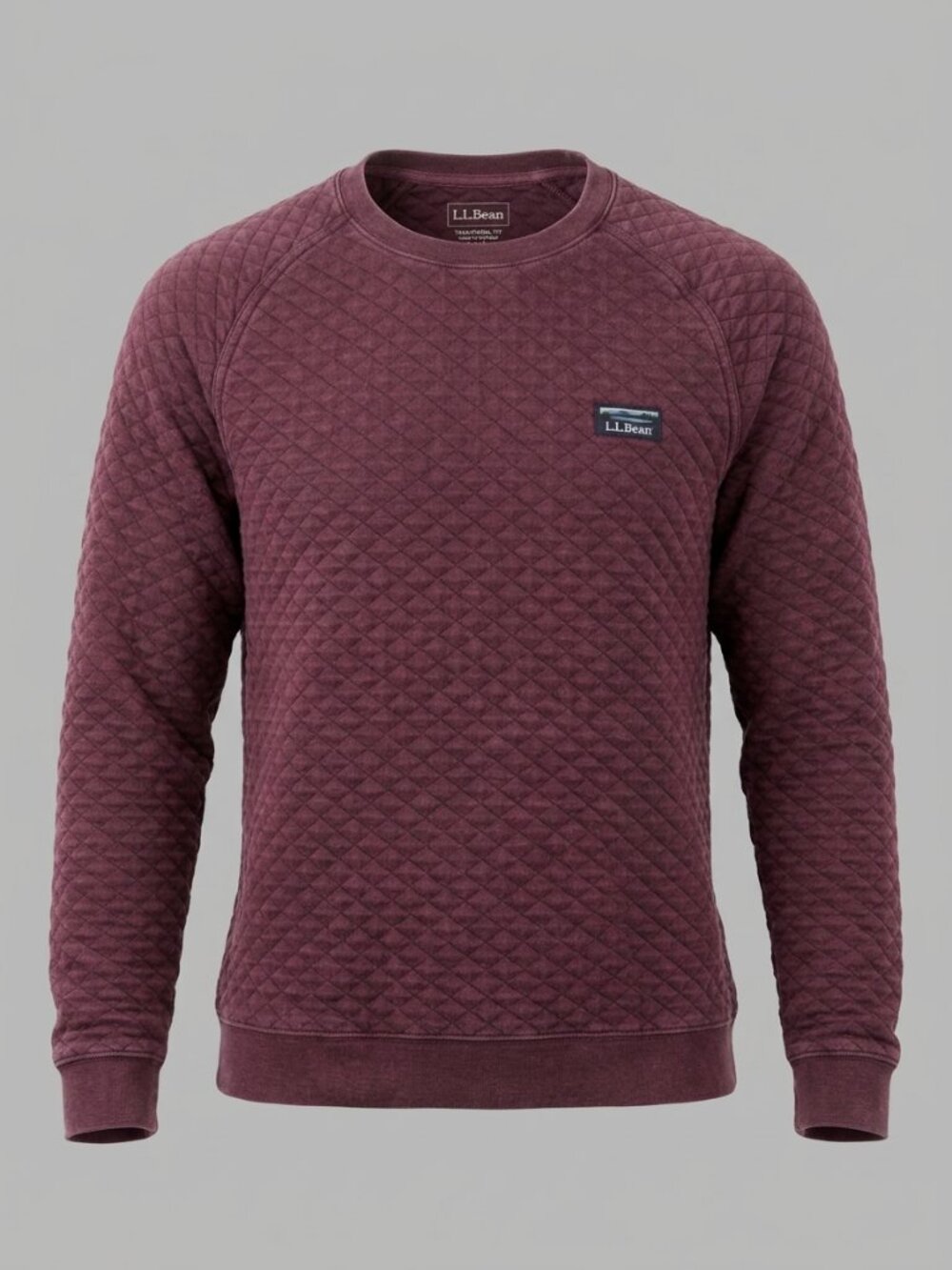 L.L.Bean Men's Quilted Crewneck Sweatshirt Pullover Red Burgundy Size Lg
